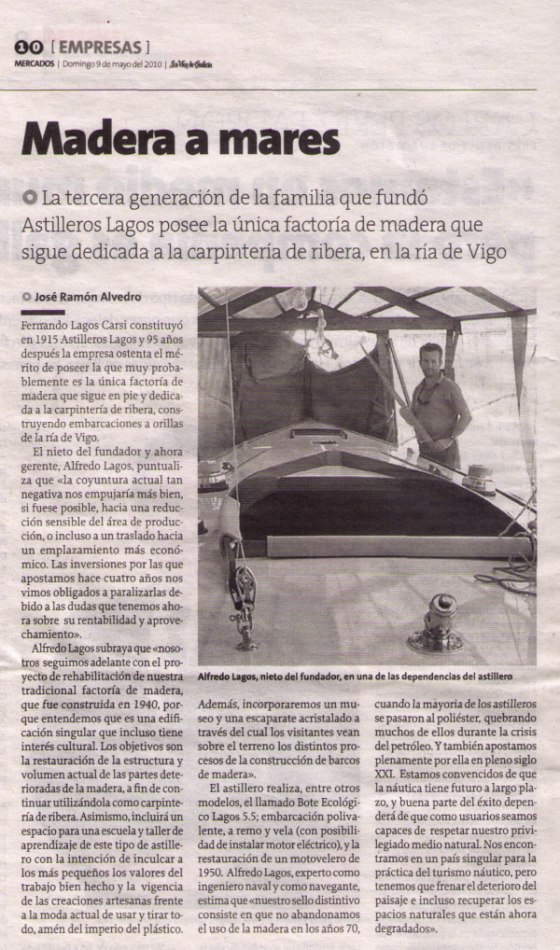 Artículo de Astilleros Lagos en la Voz de Galicia