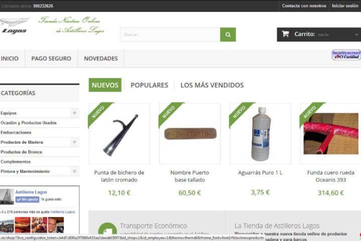Captura de pantalla de la tienda nautica online de Astilleros Lagos