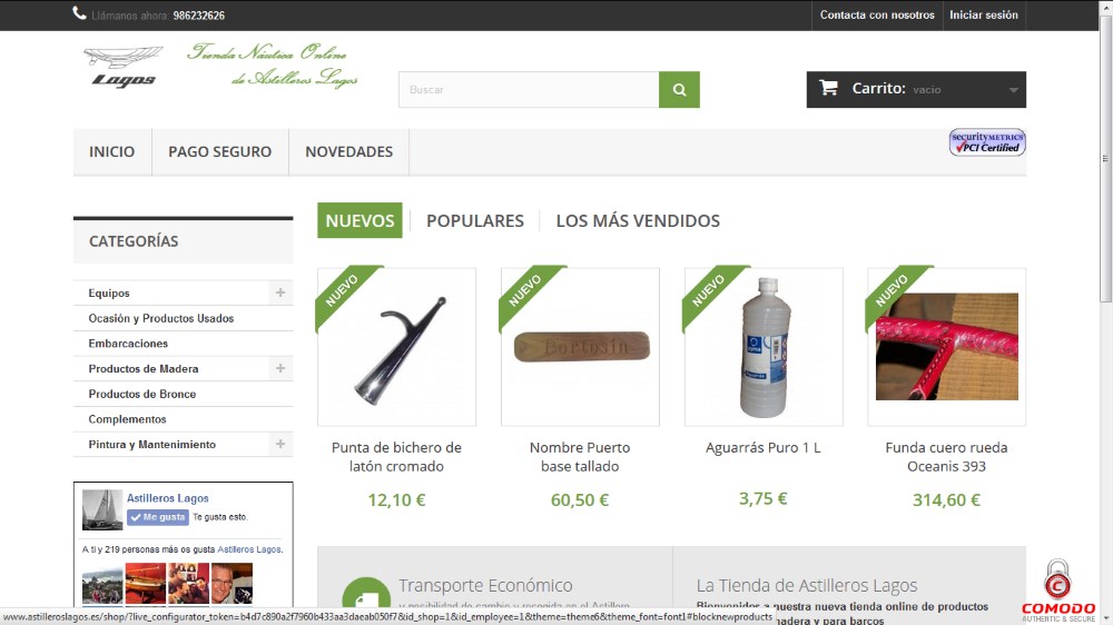 Captura de pantalla de la tienda nautica online de Astilleros Lagos